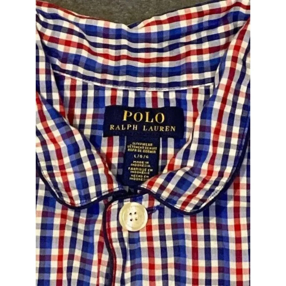 RALPH LAUREN POLO‎ large SLEEPWEAR long sleeve Button Down. plaid RED/WHITE/BLUE